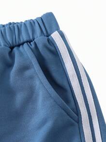 SHEIN 青少年女孩字母印花简约连帽衫和运动裤套装 - 霧霾藍 - 查看 5