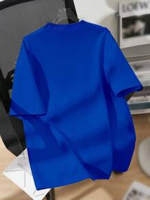 SHEIN Camiseta de manga corta con cuello redondo minimalista informal para niños preadolescentes, adecuada para el verano - azul real - Ver 2