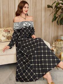 Modelyn Women's Long Off-Shoulder Elegant Charm Dress