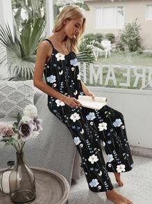 Breezaya Women's Casual Holiday Knit Print Jumpsuit Pants