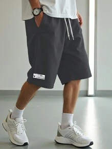 Manfinity Homme Plus Size Men's Tie Front Pocket Simple Loose Casual Shorts - Dark Grey - View 1