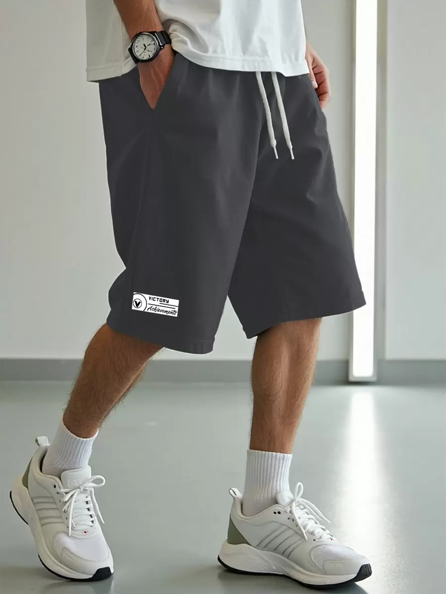 Manfinity Homme Plus Size Men's Tie Front Pocket Simple Loose Casual Shorts - Dark Grey - View 1