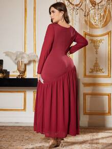 Modelyn Plus Size Mesh Knit Stretchy Bodycon Elegant Dress