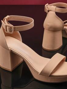 SHUZIA Women's Ankle Strap Square Toe Block Heel Nub Taupe Sandals – Chic, Comfortable & Versatile Spring Shoes Spring Break Easter Prom Heels Wedding Shoes For Christmas Valentine's Day Summer Shoes - Beige - View 6