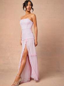 L'Amorae Vestido maxi con volantes de encaje elegante