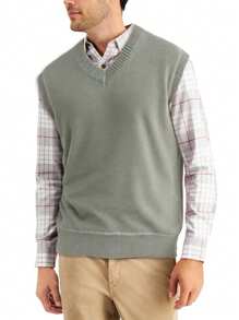 Manfinity Homme Gilet uomo elegante alla moda semplice da lavoro in maglia - Grigio - Visualizzare 3