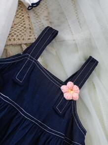 SHEIN Playful Pals 2 件套女婴休闲学院风盖袖上衣和吊带裙套装，适合夏季、度假 - 彩色 - 查看 4