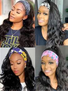 波浪头带假发 真人发 女士头带假发 巴西原生发 可戴可戴 无胶假发 真人发 头带假发 150% 密度