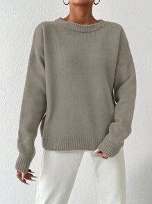 EURMUSE Women'S Solid Color Drop Shoulder Sweater - Perunggu - View 4