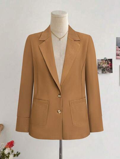 SHEIN Clasi Chaqueta informal de traje de unicolor y peso ligero para mujer