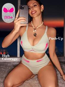 Swim DD+ Summer High Waist Twist Strap Bikini Set