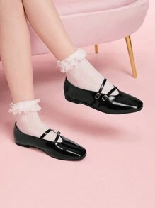 CUCCOO DOLLMOD Women's Casual Mary Jane Flats, Comfortable Versatile Square Toe Slip-On Commuter Shoes - Black - View 4