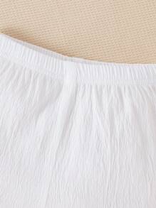 SHEIN 2 件套男童休闲立领半襟短袖上衣 + 松紧腰直筒阔腿运动短裤套装 - 白色 - 查看 4