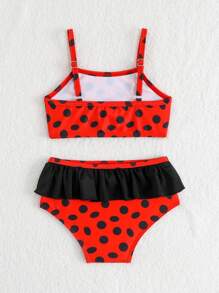 Baby Girl Cute Cartoon Print Embroidered Swimsuit Set - Multicolor - View 2