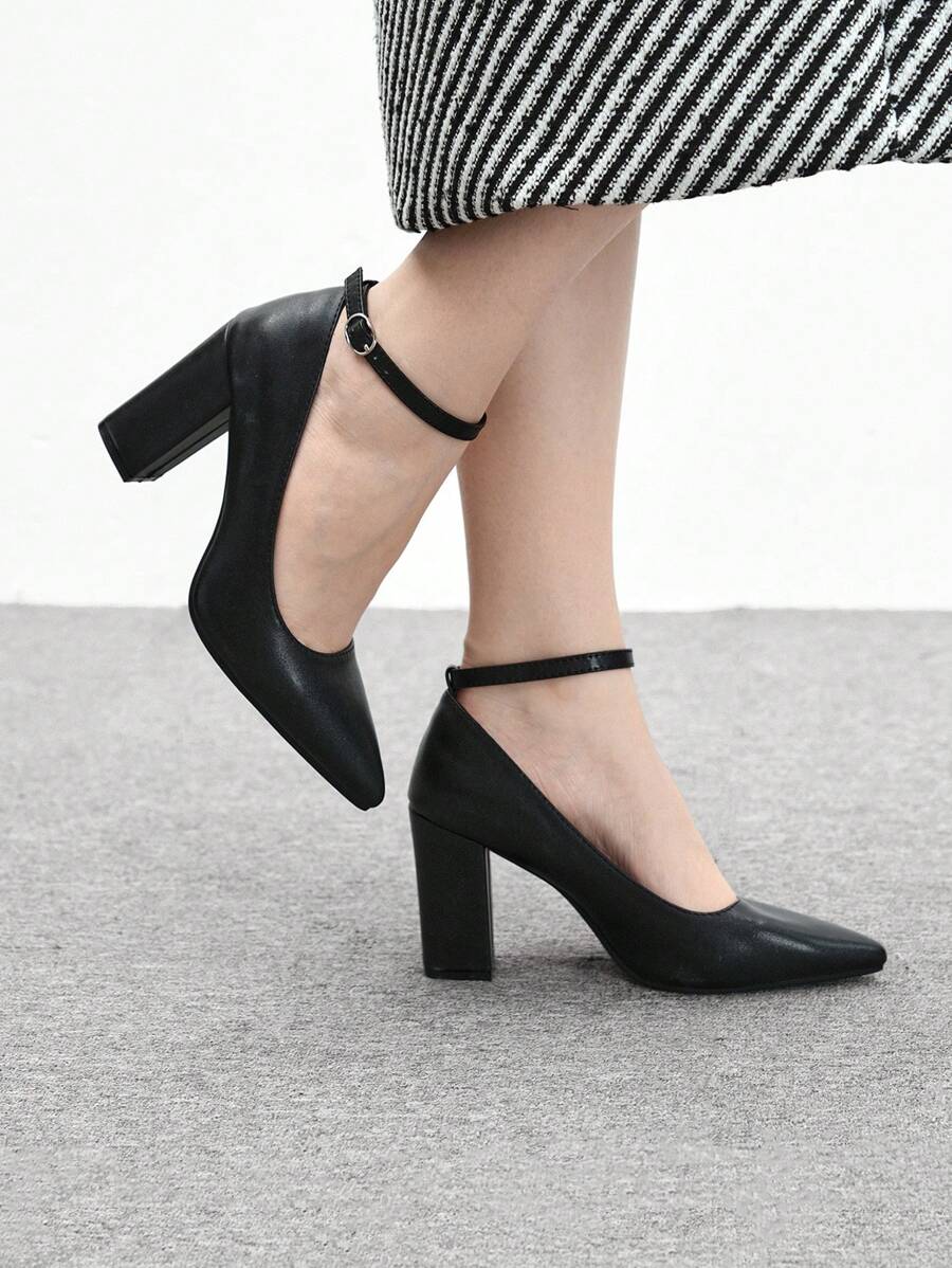 CUCCOO BIZCHIC Damen Mode schwarze Plateau Knöchelriemen Spitzschuh High Heels, geeignet für Pendeln, Party, Date, Festivals, Urlaub