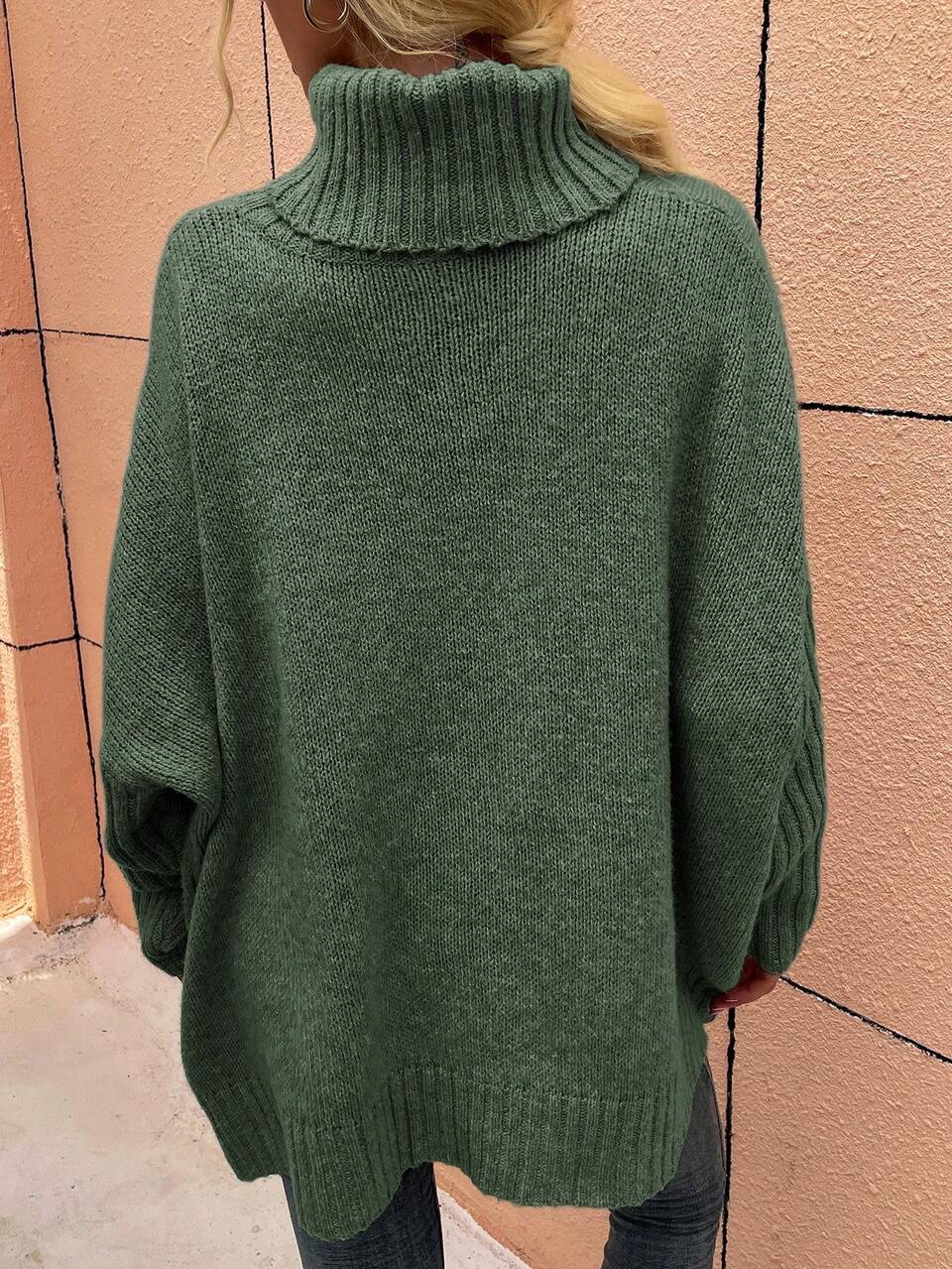 Women's Casual Everyday Commute Simple Solid Color Turtleneck Batwing Sleeve Loose Sweater, Autumn/Winter