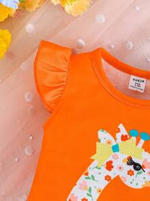 SHEIN 2pcs Baby Girls Cute Giraffe & Ditsy Floral Sleeveless Top With Pants Set, Summer