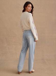 WESTFADE Jeans de mamá de ajuste holgado con bordado de flores de margaritas de primavera de talle medio, Nashville - Azul - Ver 3