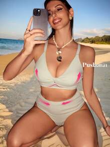 Swim DD+ Summer High Waist Twist Strap Bikini Set