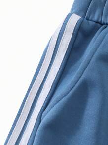 SHEIN 青少年女孩字母印花简约连帽衫和运动裤套装 - 霧霾藍 - 查看 6