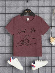SHEIN Young Boys' Casual Round Neck Short Sleeve Graphic Print T-Shirt - Burgundy - View 1