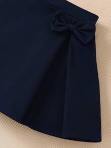 Souflis Souflis 1pc Young Girl A-Line Skirt With Elastic Waist & Bow Decoration, Elegant Fashion Casual Outdoor
