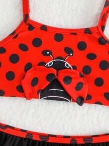 Baby Girl Cute Cartoon Print Embroidered Swimsuit Set - Multicolor - View 3