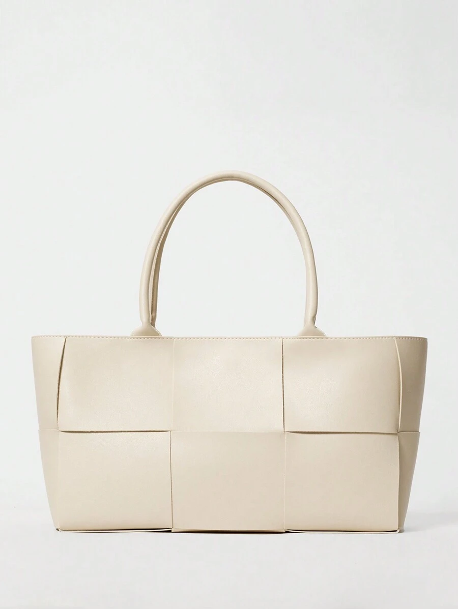 1 Pieza Bolso tipo tote de negocios de moda y casual, de unicolor, con trenzado de PU, con juego de bolso, con doble asa, bolso de hombro con imán, para mujer, para estudiantes universitarias, para negocios/traslados/compras/viajes/regalo del Día del Maestro