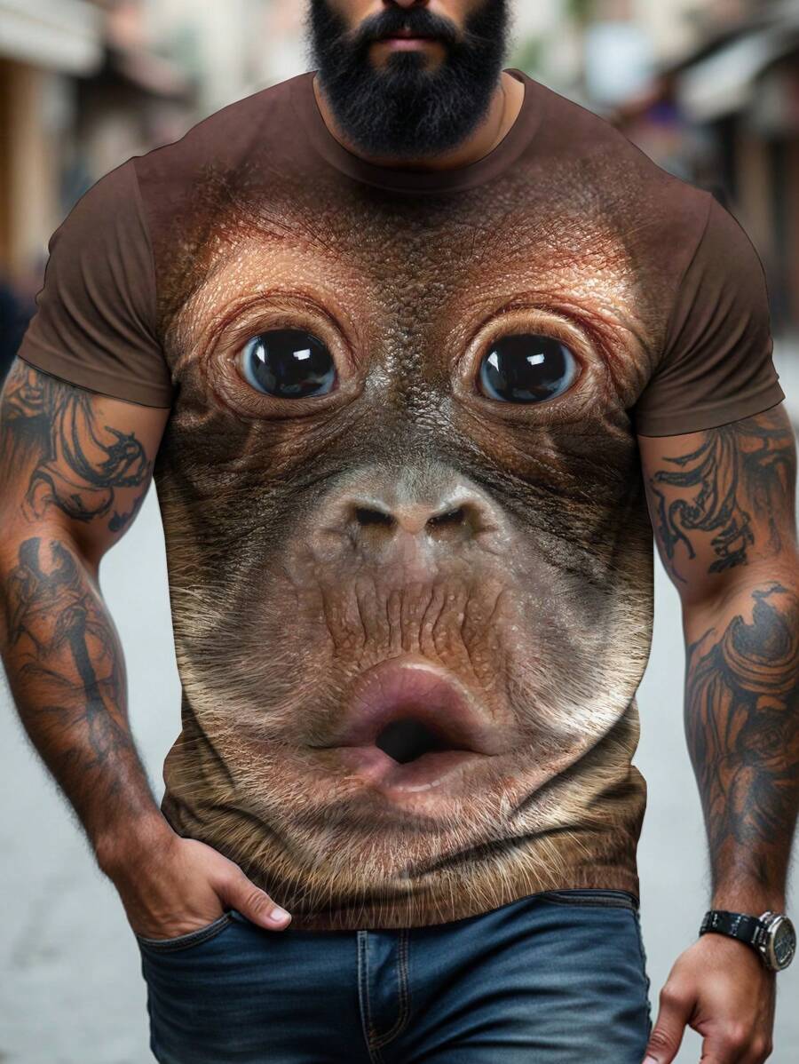 Manfinity LEGND Plus Size Men's Gorilla Graphic Round Neck Short Sleeve Casual T-Shirt