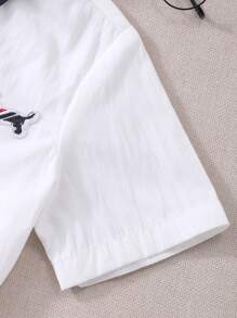 SHEIN 年轻男孩休闲纯色拼布正面纽扣简约时尚短袖衬衫 - 白色 - 查看 8