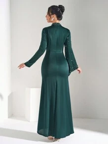 Coutiva Vestido de cena formal con adornos de strass en patchwork, vestido largo elegante y lujoso, vestido de invitada de boda para banquete, festival de música, primavera/verano, vestido de fiesta, vestido de noche, vestido largo