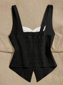 GlowEve CURVE Plus Size Fashionable Elegant Black & White Color Block Bow Front Fitted Camisole Tank Top For Summer - Black and White - View 2