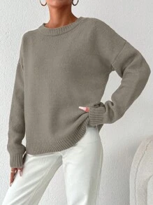 EURMUSE Women'S Solid Color Drop Shoulder Sweater - Perunggu - View 5