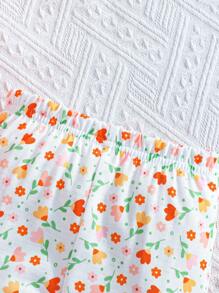 SHEIN 2pcs Baby Girls Cute Giraffe & Ditsy Floral Sleeveless Top With Pants Set, Summer