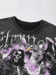 ROMWE MEN Street Life Men's Grunge Punk Distressed Skull Print Crop Fit Tank Top - Black - View 5