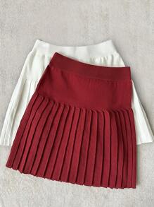 Franclia New A-Line Mini Pleated Skirt, Women Knitted High Waist Skirt For Spring Autumn Winter For New Year Clothes - Red - View 5
