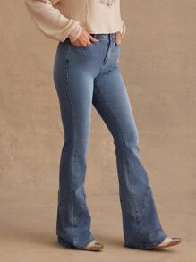 WESTFADE Mid Rise Western Seaming Fitted Flare Jeans Nashville - Blue - View 4