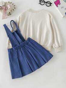 PrepCrw Conjunto de 2 piezas para niñas jóvenes con sudadera con capucha bordada con lazo y falda de tirantes - Multicolor - Ver 2