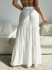 Swim Vcay Trang phục mùa hè cho phụ nữ Áo choàng mùa hè bằng vải chiffon nhiều lớp cho phụ nữ kèm chân váy, màu trơn - trắng - Xem 2
