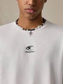 Manfinity VCAY Men's Knitted Fashion Casual Loose Long Sleeve T-Shirt, Suitable For Daily Wear - Black and White - View 2