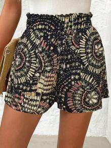 Breezaya 女士花卉印花荷叶边腰阔腿短裤 - 彩色 - 查看 5