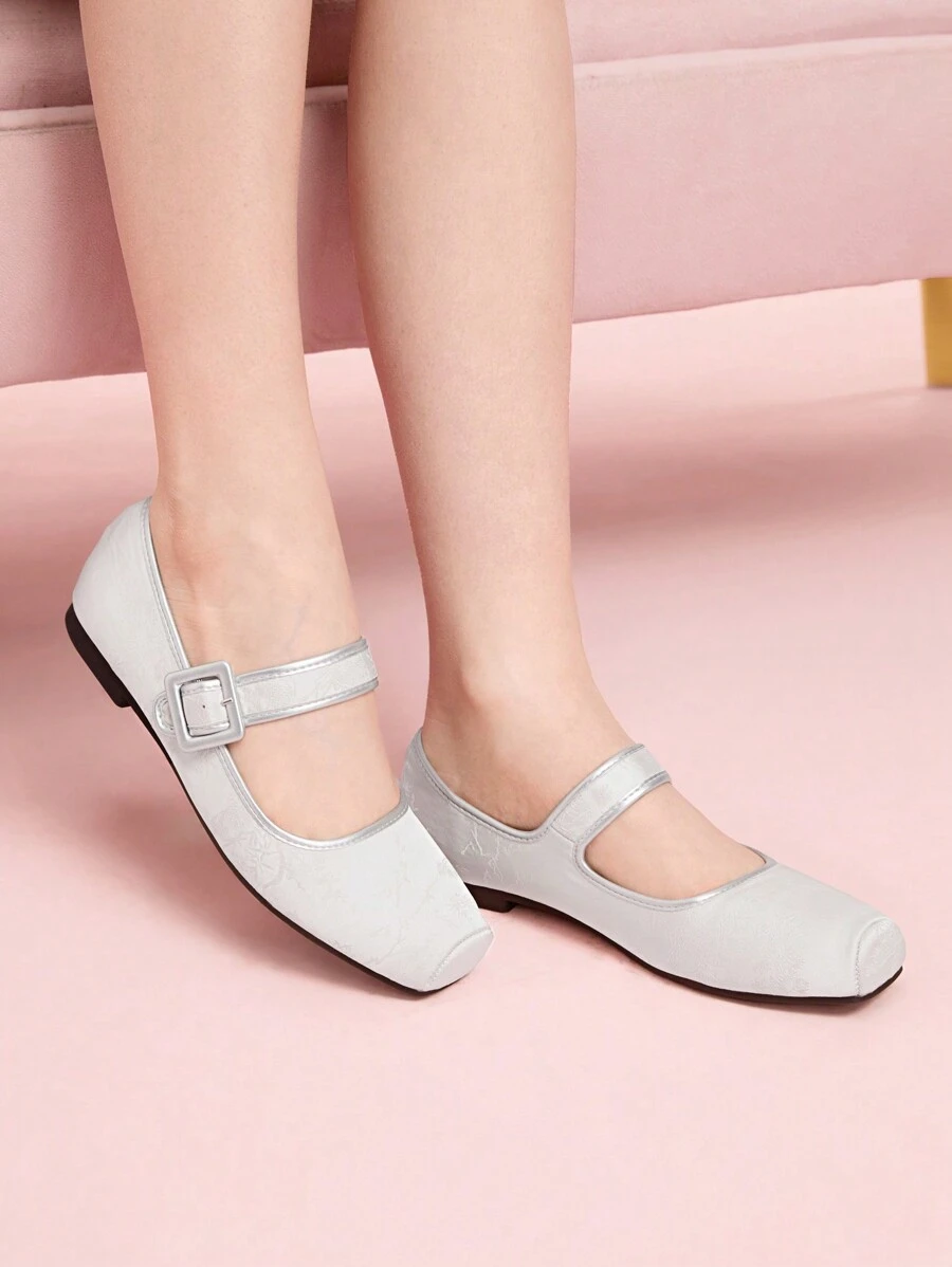 CUCCOO DOLLMOD Women Plant Pattern Square Toe Casual Slip-On Loafers For Daily Wear - Silver - View 1