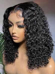 4x4 Deep Wave Bob Wig Human Hair 180% Density Deep Curly 100% Virgin Human Hair Pre Plucked Wet And Wavy Glueless Transparent Lace Frontal Wig For Women Natural Hairline - Natural Black - View 2