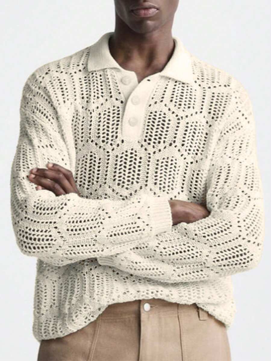 Manfinity EZcore 男士休闲纯色镂空针织毛衣，秋季