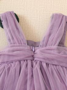 SHEIN Toddler Girl Fashionable Tulle Bow Strap Princess Party Dress - Purple - View 3