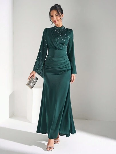 Coutiva Formal Dinner Dress With Rhinestone Embellished Patchwork, Elegant Luxury Elegant Long Dress, Wedding Guest Dress For Banquet Music Festival Spring/Summer, Party Dress, Evening Dress,Gown