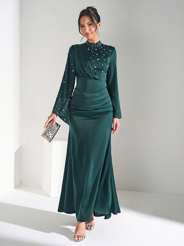 Coutiva Formal Dinner Dress With Rhinestone Embellished Patchwork, Elegant Luxury Elegant Long Dress, Wedding Guest Dress For Banquet Music Festival Spring/Summer, Party Dress, Evening Dress,Gown