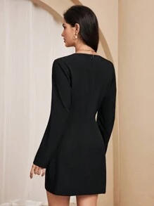 Almamuse Women Elegant Color Block Front Button Up Bodycon Dress