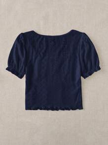 SHEIN EZwear Plus Size Solid Color Ruffle Hem Short Sleeve Fitted T-Shirt, Casual For Daily Wear - Navy Blue - View 2