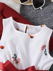 SHEIN 2pcs Young Girl Red Heart Ribbed Ruffle Trim Dress And Jacket Set,Holiday,Summer,Travel - Burgundy - View 4